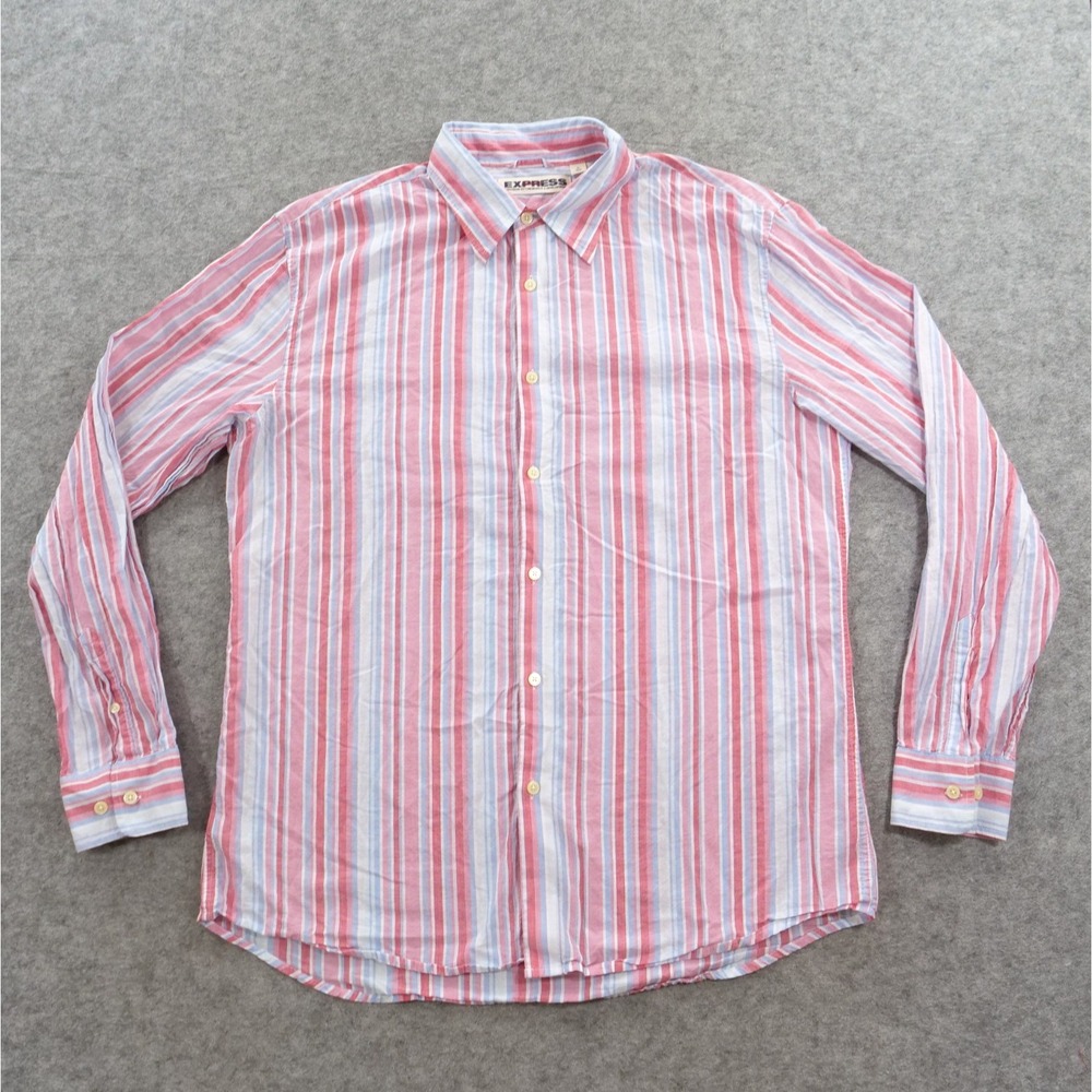 Express Shirt Mens Extra Large Pink Striped Precision Long Sleeve Button Up
